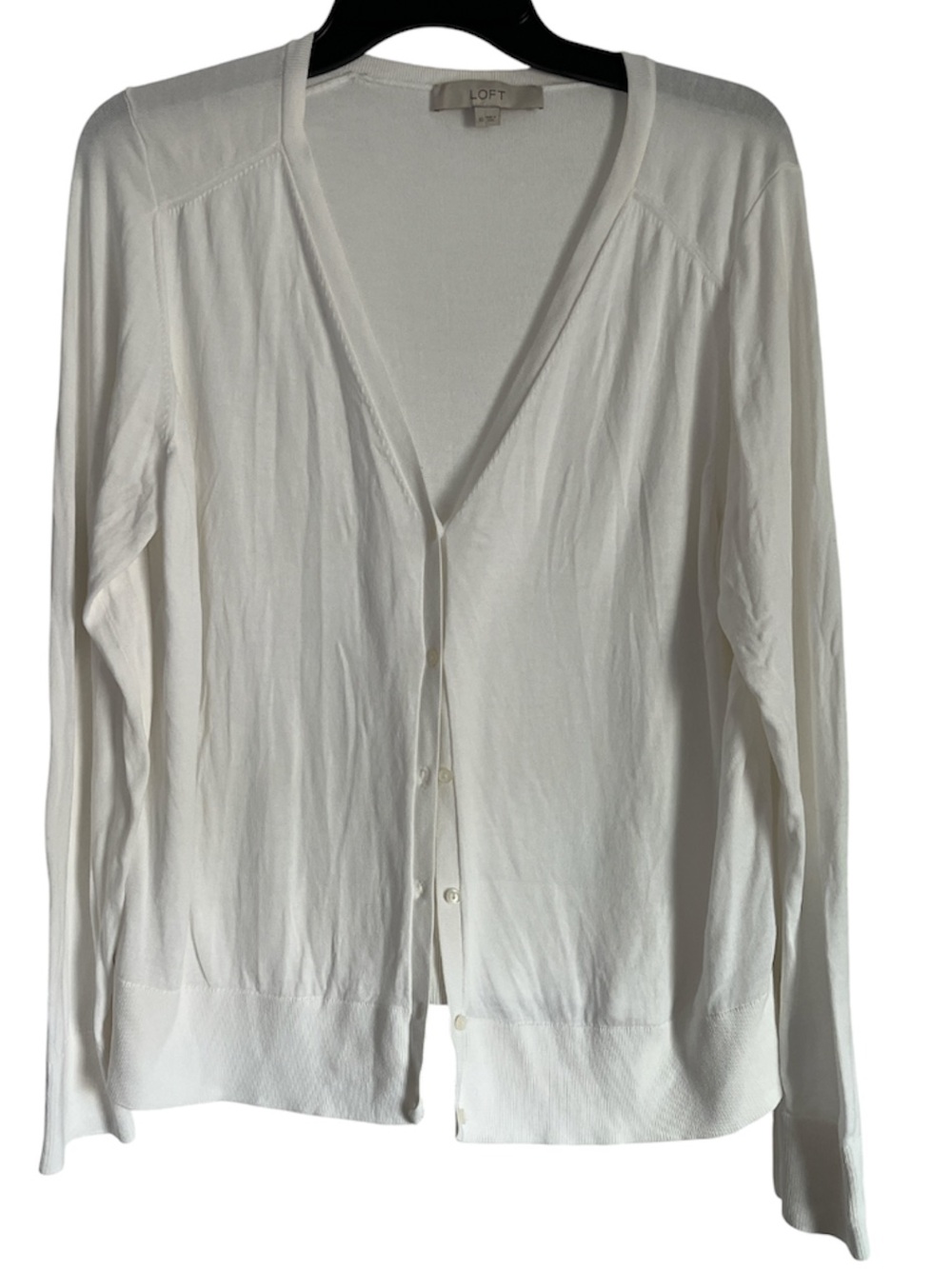 LOFT Cream V-Neck Knit Cardigan